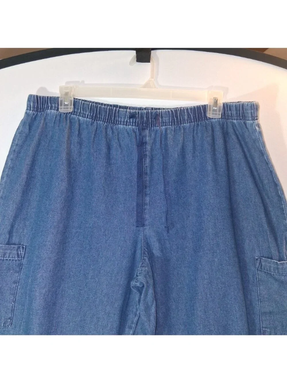 Basic Editions Mens XXL Denim Cargo Shorts Elastic Waist Blue